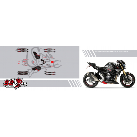 GSR750 FREEGUN 2013 matte black and Red Decals kit