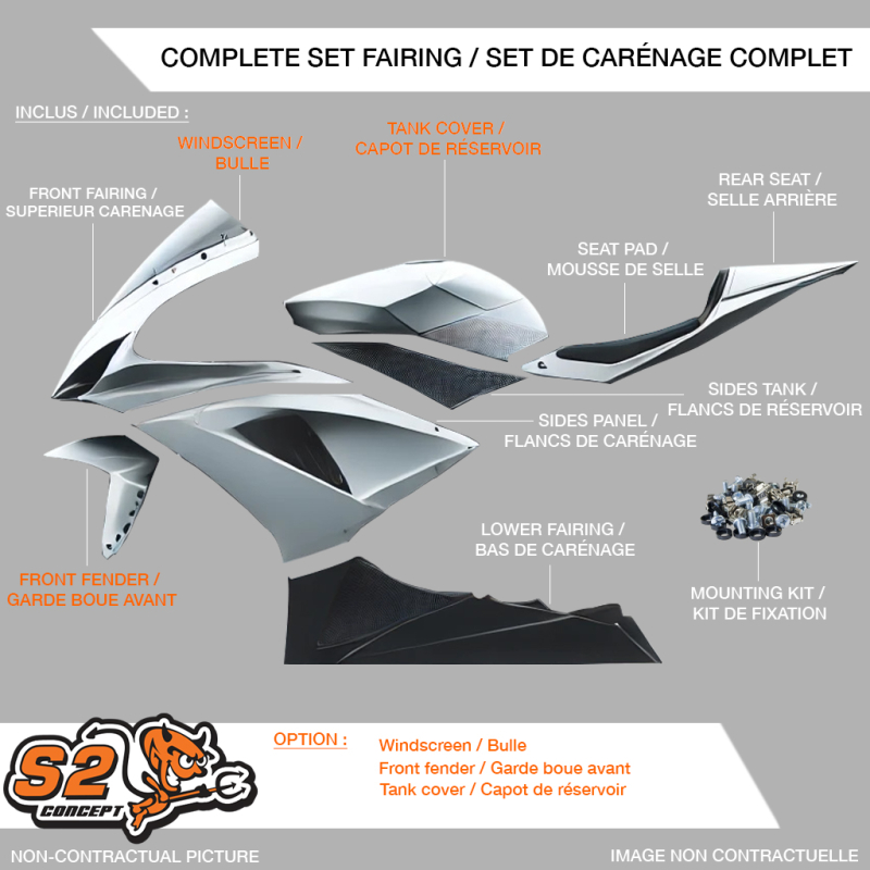 Set complet carénage racing S2concept Kawasaki ZX10-R