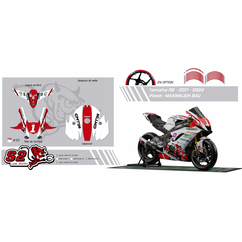 Kit déco personnalisable carénage racing Yamaha R6 2008/16 conversion 2017
