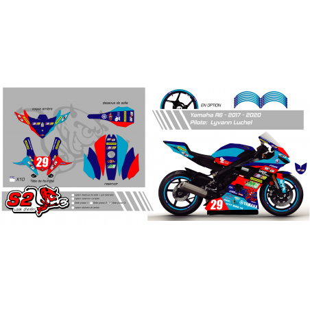 Kit déco personnalisable carénage racing Yamaha R6 2008/16 conversion 2017